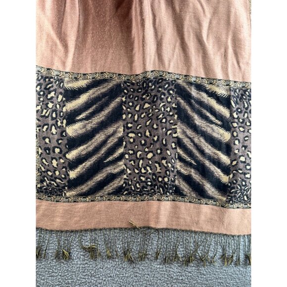 Vintage Paskmina 100% Pashmina Shawl With Leopard & Zebra Print Design Tassel - Picture 6 of 10